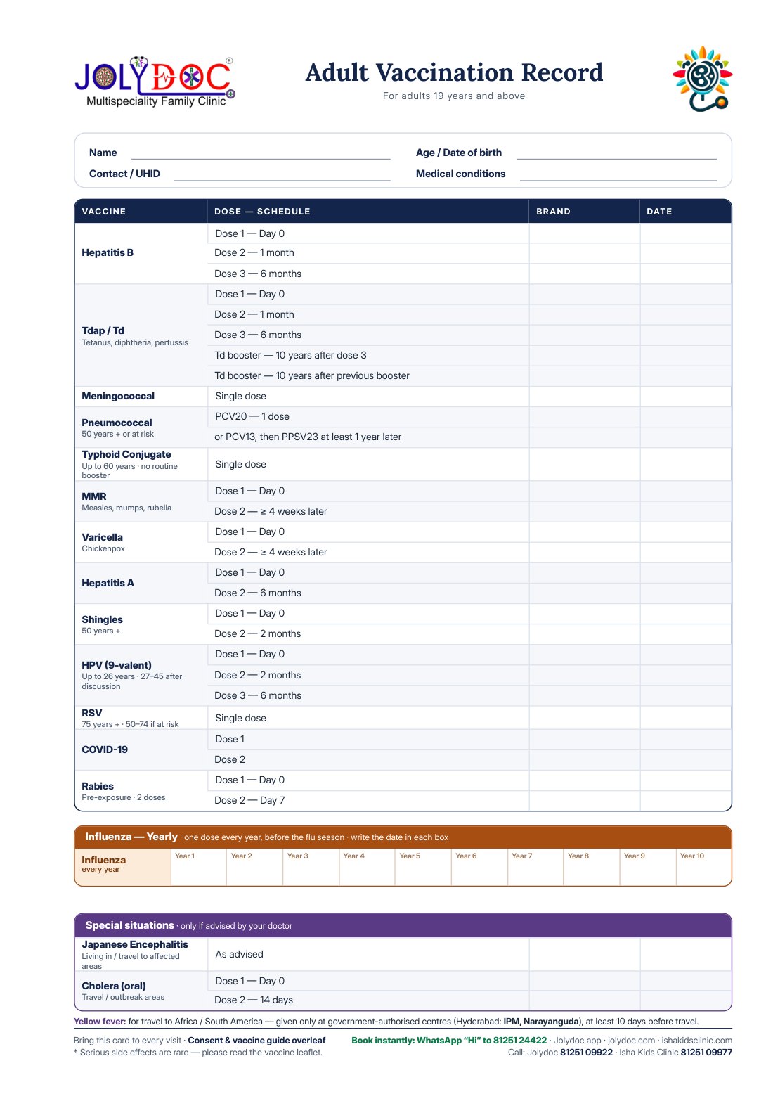 Adult vaccination record preview